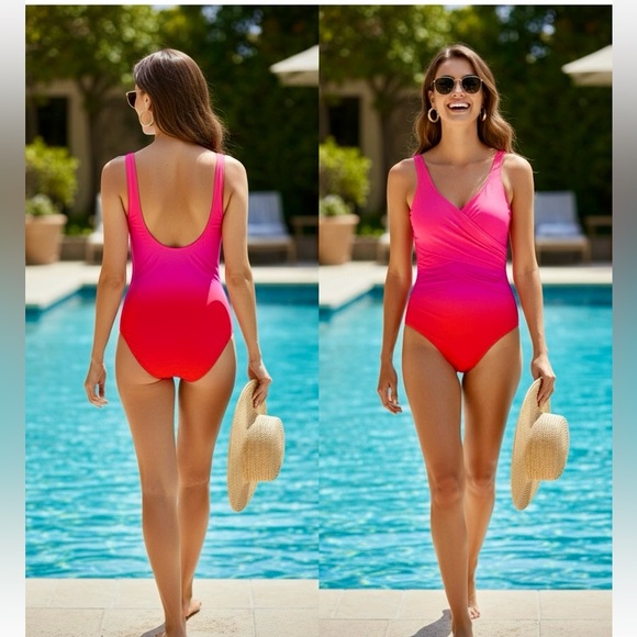Lands end slender suit Pink and Red One-Piece Swimsuit - Picture 2 of 6